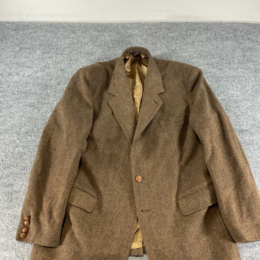 Orvis Mens 42R Brown Herringbone Pure New Wool Sport Coat Blazer Made in England